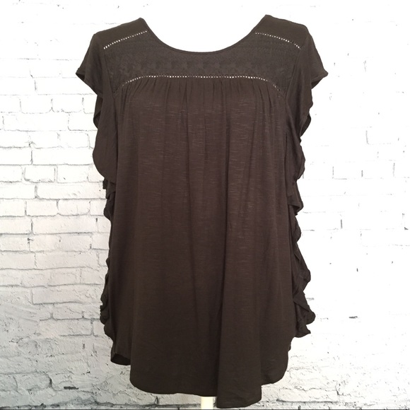 RXB Ruffled Side Cap Sleeve Black Top Size Medium - Picture 2 of 8